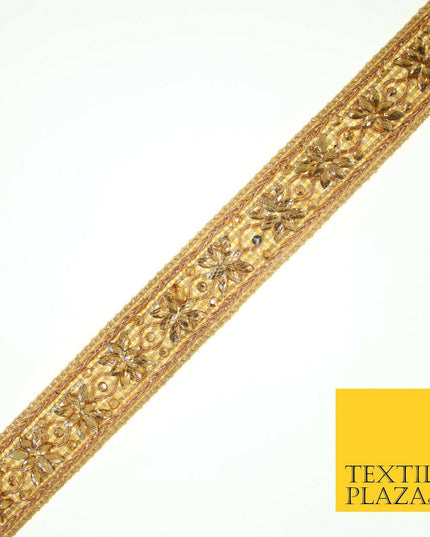 Gold Floral Diamonte Encrusted Fancy Trim Border Ribbon Gota Lace 3cm Wide X559