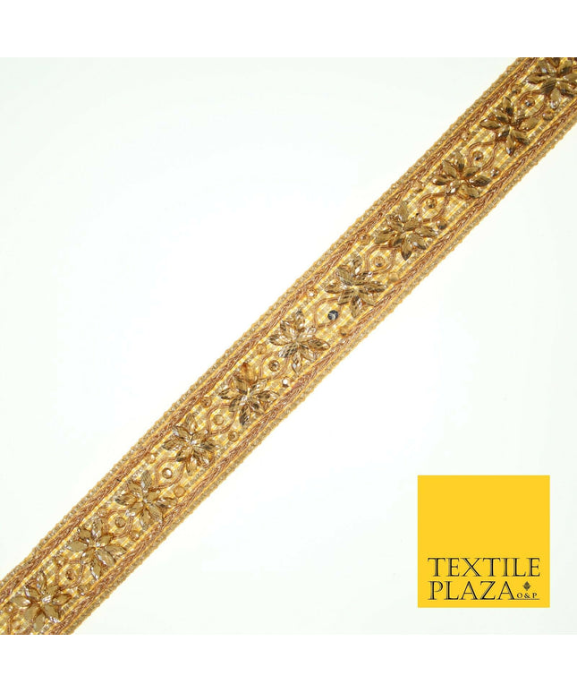 Gold Floral Diamonte Encrusted Fancy Trim Border Ribbon Gota Lace 3cm Wide X559
