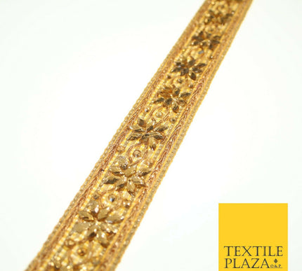 Gold Floral Diamonte Encrusted Fancy Trim Border Ribbon Gota Lace 3cm Wide X559