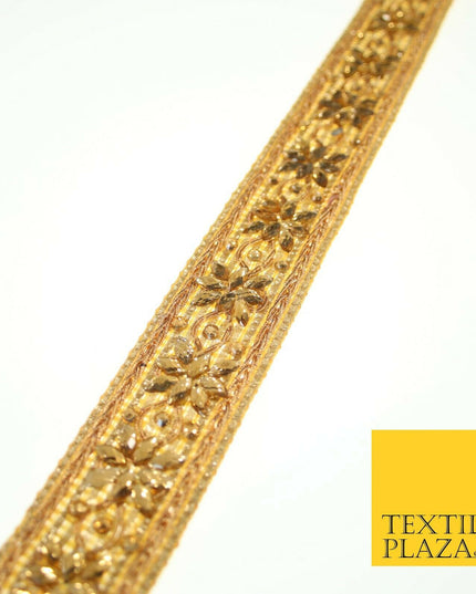 Gold Floral Diamonte Encrusted Fancy Trim Border Ribbon Gota Lace 3cm Wide X559