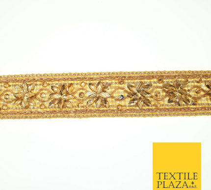 Gold Floral Diamonte Encrusted Fancy Trim Border Ribbon Gota Lace 3cm Wide X559