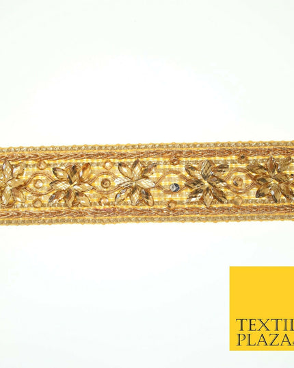 Gold Floral Diamonte Encrusted Fancy Trim Border Ribbon Gota Lace 3cm Wide X559