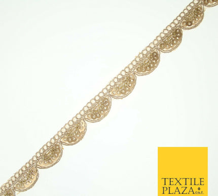 Light Gold Sequin Swag Scalloped Trim Border Ribbon Gota Lace 1.5cm Wide X560