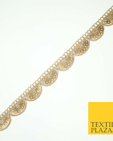 Light Gold Sequin Swag Scalloped Trim Border Ribbon Gota Lace 1.5cm Wide X560