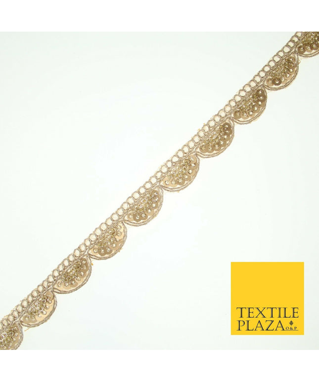 Light Gold Sequin Swag Scalloped Trim Border Ribbon Gota Lace 1.5cm Wide X560