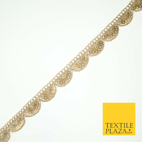 Light Gold Sequin Swag Scalloped Trim Border Ribbon Gota Lace 1.5cm Wide X560