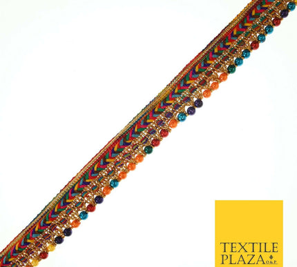 Multicolour Chevron Beaded Fancy Trim Border Ribbon Gota Lace 2cm Wide X557