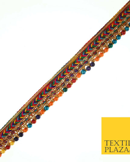 Multicolour Chevron Beaded Fancy Trim Border Ribbon Gota Lace 2cm Wide X557