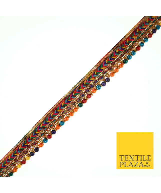 Multicolour Chevron Beaded Fancy Trim Border Ribbon Gota Lace 2cm Wide X557