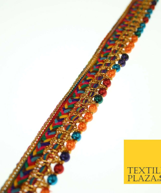 Multicolour Chevron Beaded Fancy Trim Border Ribbon Gota Lace 2cm Wide X557