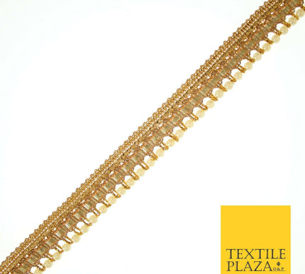 Gold Shimmer Metallic Ribbon & Pearl Trim Border Ribbon Gota Lace 2cm Wide X554