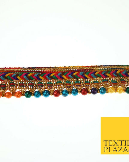 Multicolour Chevron Beaded Fancy Trim Border Ribbon Gota Lace 2cm Wide X557