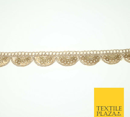 Light Gold Sequin Swag Scalloped Trim Border Ribbon Gota Lace 1.5cm Wide X560