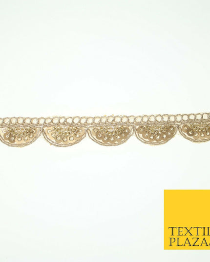 Light Gold Sequin Swag Scalloped Trim Border Ribbon Gota Lace 1.5cm Wide X560