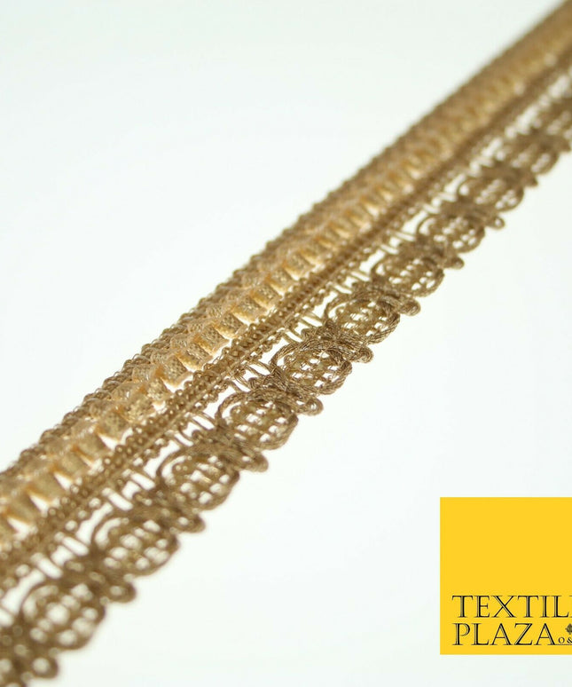 Wheat Gold Ornate Corded Woven Trim Border Gota Ribbon Lace 2.5cm Wide X552