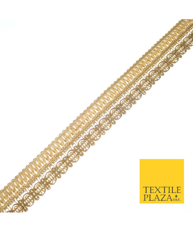 Wheat Gold Ornate Corded Woven Trim Border Gota Ribbon Lace 2.5cm Wide X552