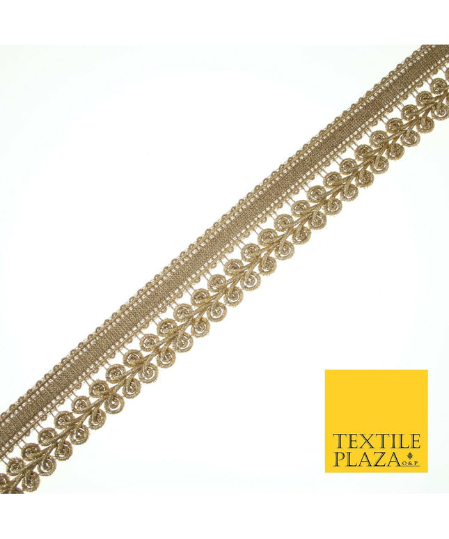Gold Woven Ribbon & Glitter Plait Corded Trim Border Gota Lace 3cm Wide X553