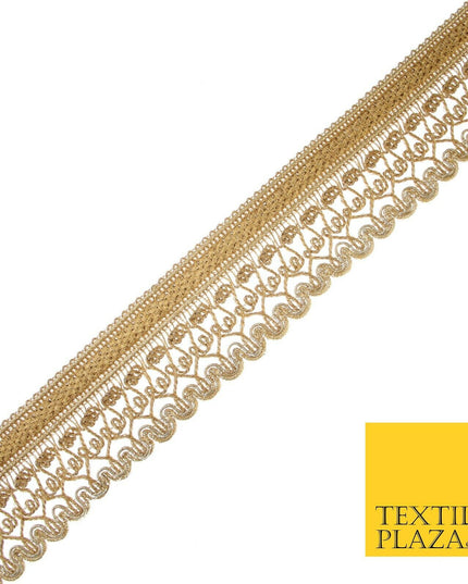 Gold Ornate Corded Fancy Plait Trim Border Gota Ribbon Lace 4cm Wide X551