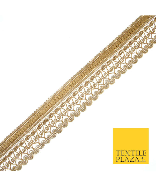 Gold Ornate Corded Fancy Plait Trim Border Gota Ribbon Lace 4cm Wide X551