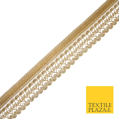 Gold Ornate Corded Fancy Plait Trim Border Gota Ribbon Lace 4cm Wide X551