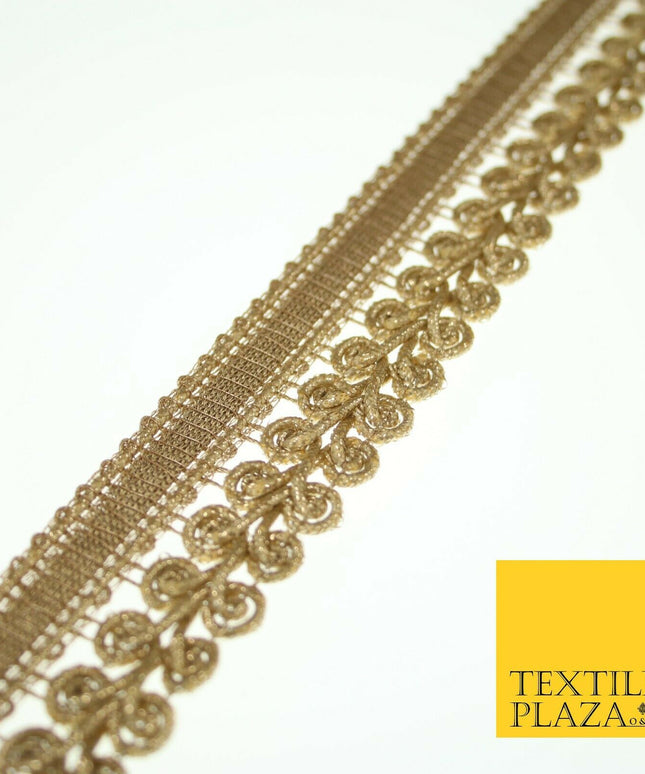 Gold Woven Ribbon & Glitter Plait Corded Trim Border Gota Lace 3cm Wide X553