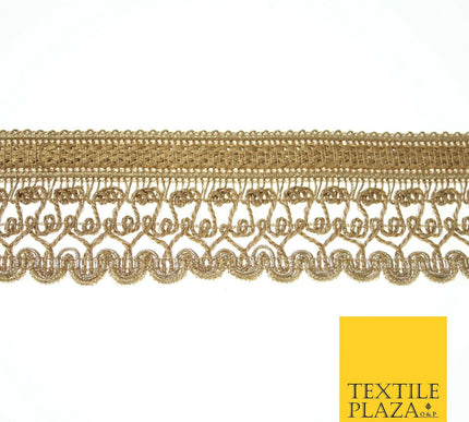 Gold Ornate Corded Fancy Plait Trim Border Gota Ribbon Lace 4cm Wide X551
