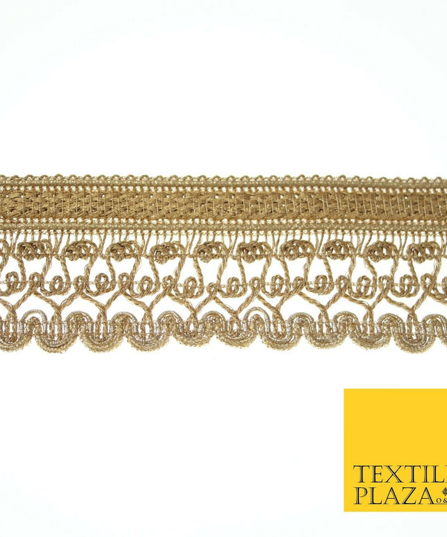 Gold Ornate Corded Fancy Plait Trim Border Gota Ribbon Lace 4cm Wide X551