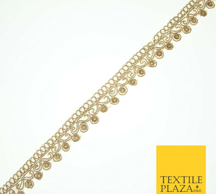 Gold Ornate Corded Matt Sequin Net Trim Border Ribbon Gota Lace 2cm Wide X558