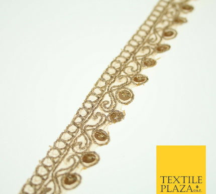 Gold Ornate Corded Matt Sequin Net Trim Border Ribbon Gota Lace 2cm Wide X558