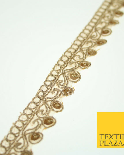 Gold Ornate Corded Matt Sequin Net Trim Border Ribbon Gota Lace 2cm Wide X558