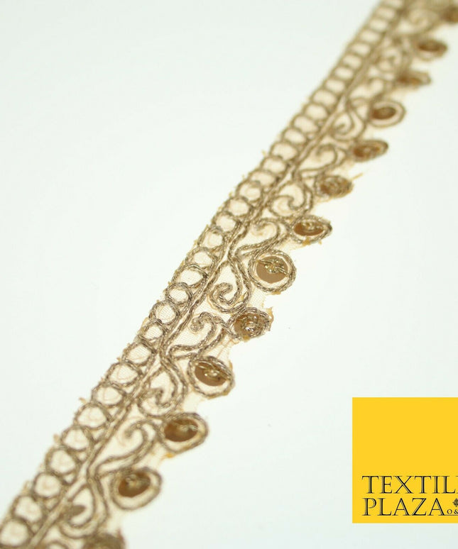 Gold Ornate Corded Matt Sequin Net Trim Border Ribbon Gota Lace 2cm Wide X558