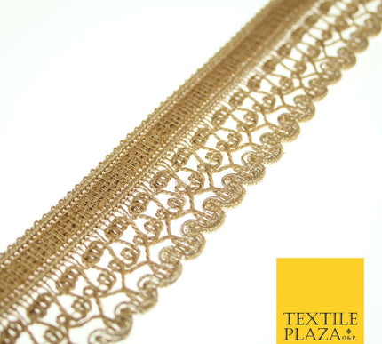 Gold Ornate Corded Fancy Plait Trim Border Gota Ribbon Lace 4cm Wide X551