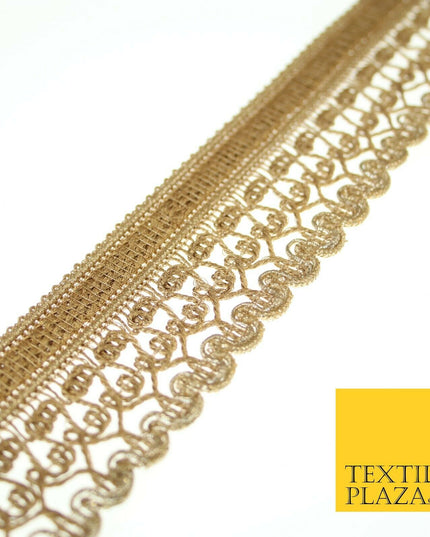 Gold Ornate Corded Fancy Plait Trim Border Gota Ribbon Lace 4cm Wide X551