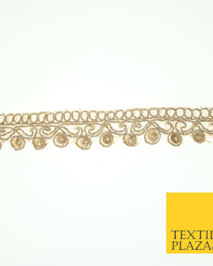 Gold Ornate Corded Matt Sequin Net Trim Border Ribbon Gota Lace 2cm Wide X558