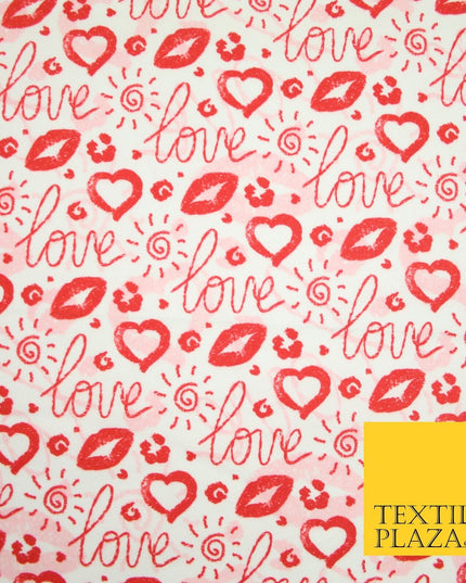 Red White Valentine Love Hearts Lipstick Kisses Printed 100% Cotton Fabric 7364