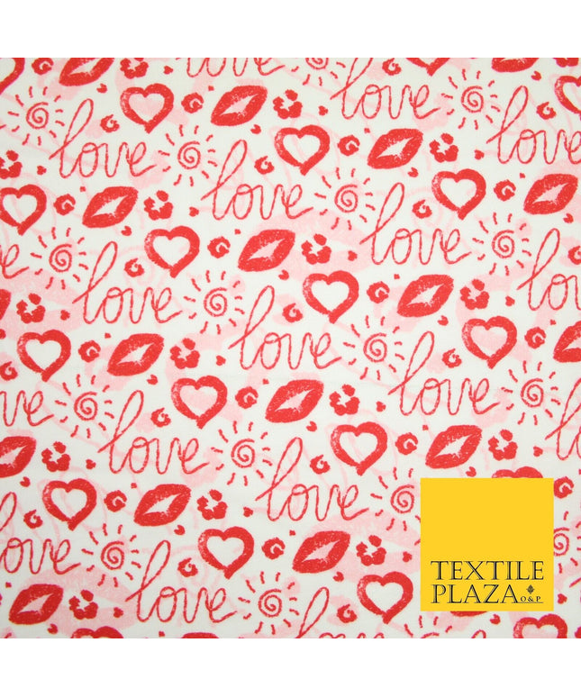 Red White Valentine Love Hearts Lipstick Kisses Printed 100% Cotton Fabric 7364