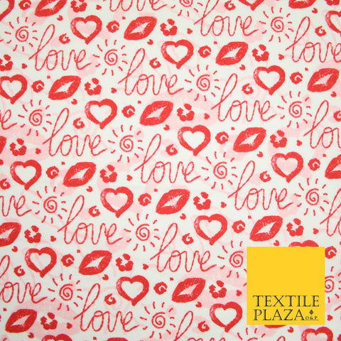 Red White Valentine Love Hearts Lipstick Kisses Printed 100% Cotton Fabric 7364