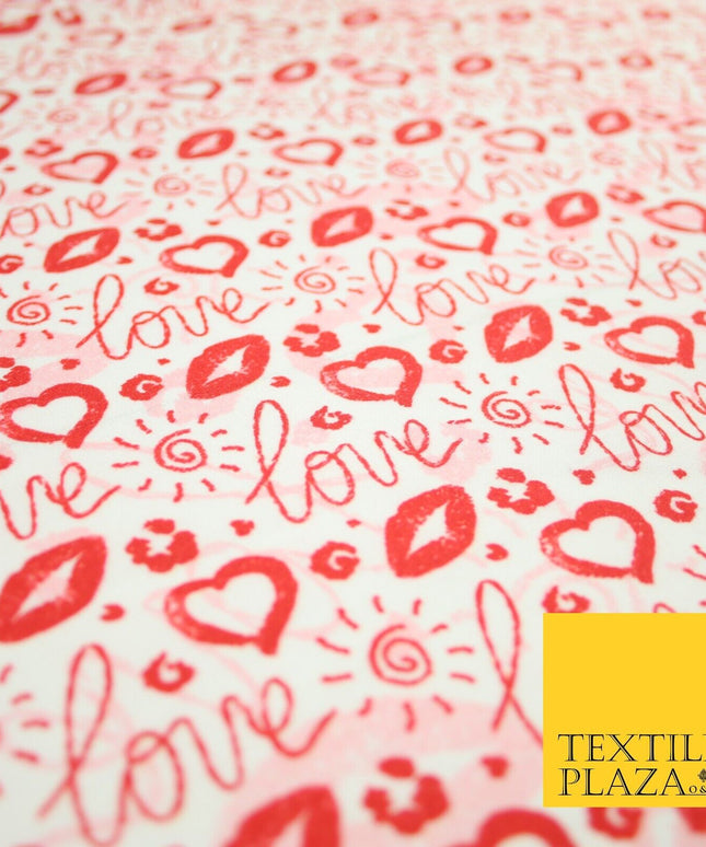 Red White Valentine Love Hearts Lipstick Kisses Printed 100% Cotton Fabric 7364