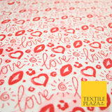Red White Valentine Love Hearts Lipstick Kisses Printed 100% Cotton Fabric 7364