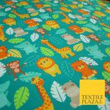 Jade Green Zoo Animals Leafy Giraffe Hippopotamus Monkey 100% Cotton Fabric 7361