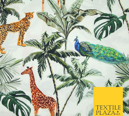Jungle Animals Palm Trees Peacocks Cheetahs Giraffes 100% Cotton Fabric 7365