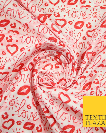Red White Valentine Love Hearts Lipstick Kisses Printed 100% Cotton Fabric 7364