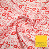 Red White Valentine Love Hearts Lipstick Kisses Printed 100% Cotton Fabric 7364