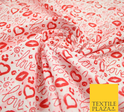 Red White Valentine Love Hearts Lipstick Kisses Printed 100% Cotton Fabric 7364