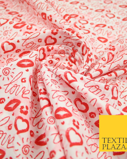 Red White Valentine Love Hearts Lipstick Kisses Printed 100% Cotton Fabric 7364