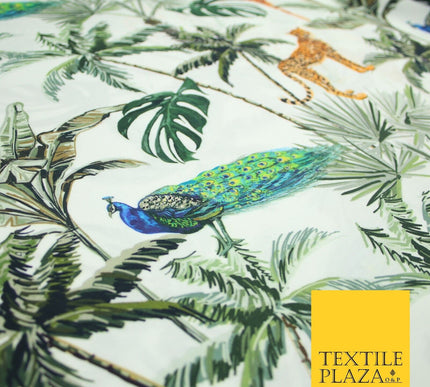 Jungle Animals Palm Trees Peacocks Cheetahs Giraffes 100% Cotton Fabric 7365