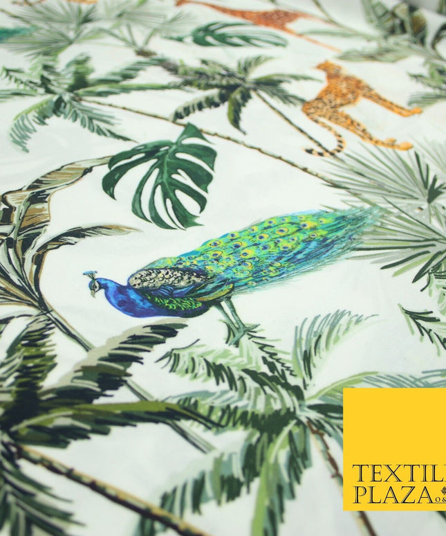 Jungle Animals Palm Trees Peacocks Cheetahs Giraffes 100% Cotton Fabric 7365