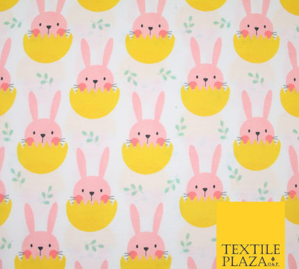 White Cute Peaking Pink Easter Bunny Rabbit Egg Printed 100% Cotton Fabric 7360