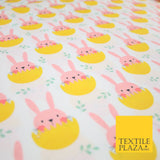 White Cute Peaking Pink Easter Bunny Rabbit Egg Printed 100% Cotton Fabric 7360