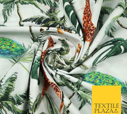 Jungle Animals Palm Trees Peacocks Cheetahs Giraffes 100% Cotton Fabric 7365